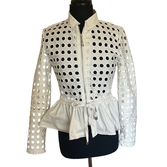 Gracia Jackets & Blazers - Garcia Punched Hole White Eyelet Peplum Jacket. Size S